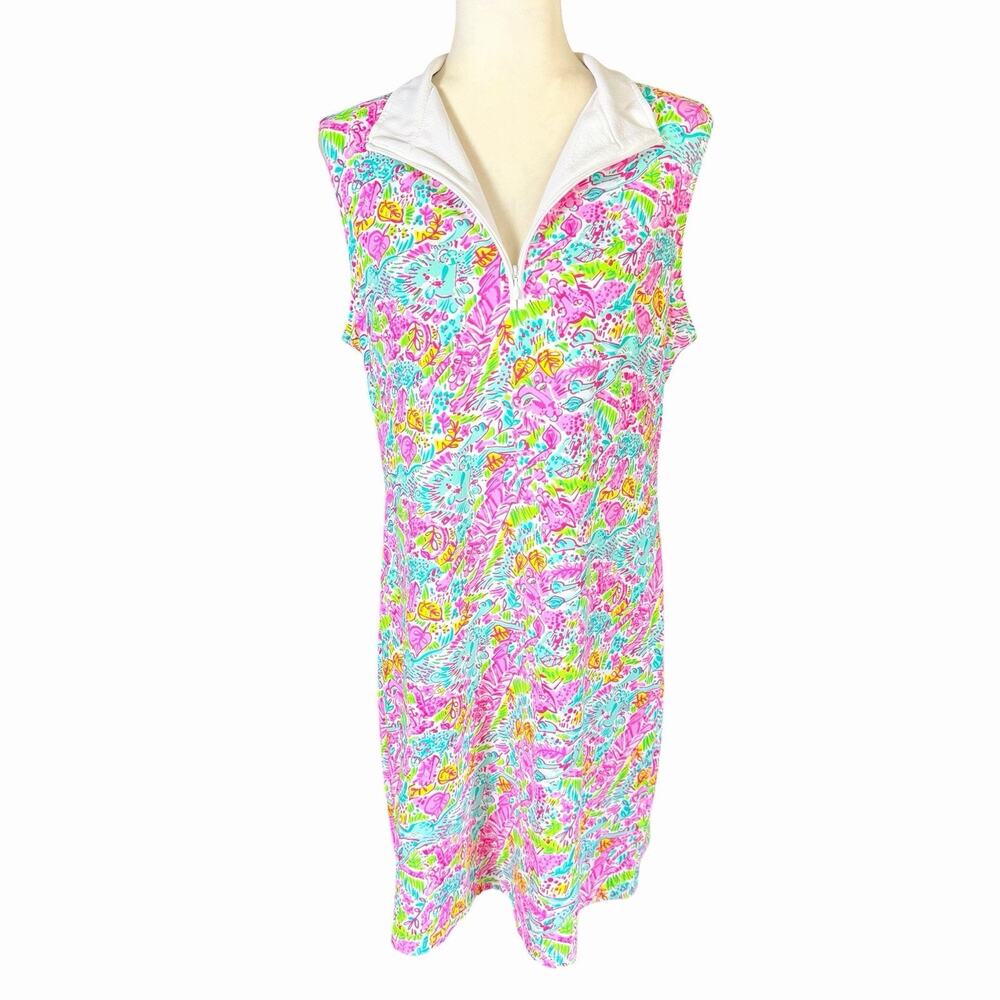 Ibkul Womens Panther Print Dress L Pink Pickleball Golf Athletic Sun Protection